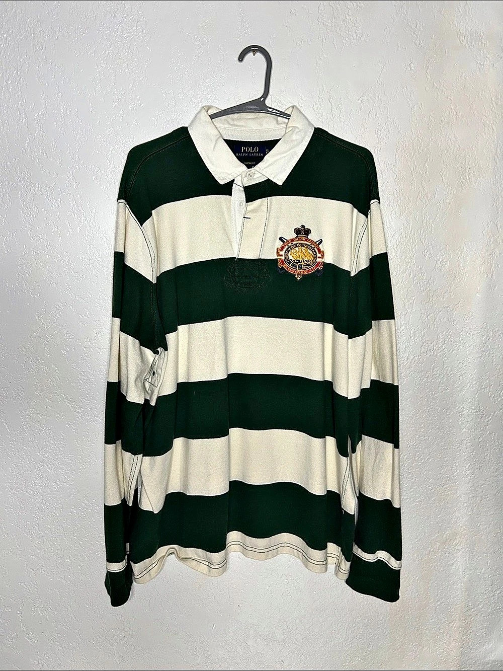 Vintage Polo Ralph Lauren Custom Fit Rugby Shirt Rugby Shirt Green & Cream